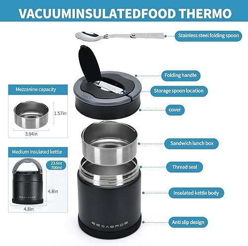 Miniatura 8 de Termo para comida caliente de 23.6 onzas, tarro de alimentos aislado al vacío para adultos, de acero inoxidable, termo de boca ancha, a prueba de