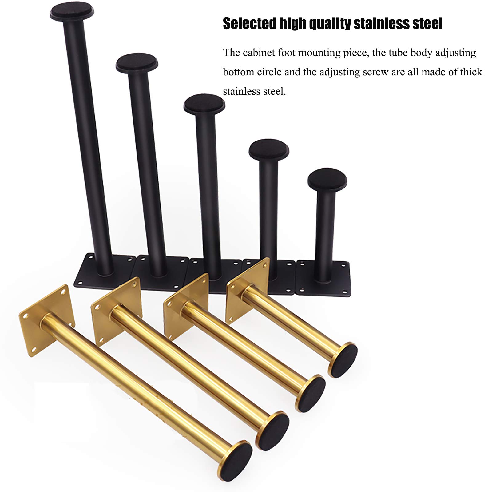 RXBFD 4 Patas de Repuesto de Metal para Muebles, pies de Acero Inoxidable de Altura Ajustable, para Mesa de Centro, Mueble de TV, sofá, Silla, Mueble de baño, Piezas de Hardware para Bricolaje