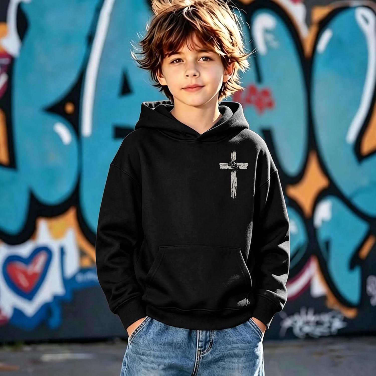 Christian Hoodies for Kids Boys Jesus Faith Cross Bible Verse Sweatshirt