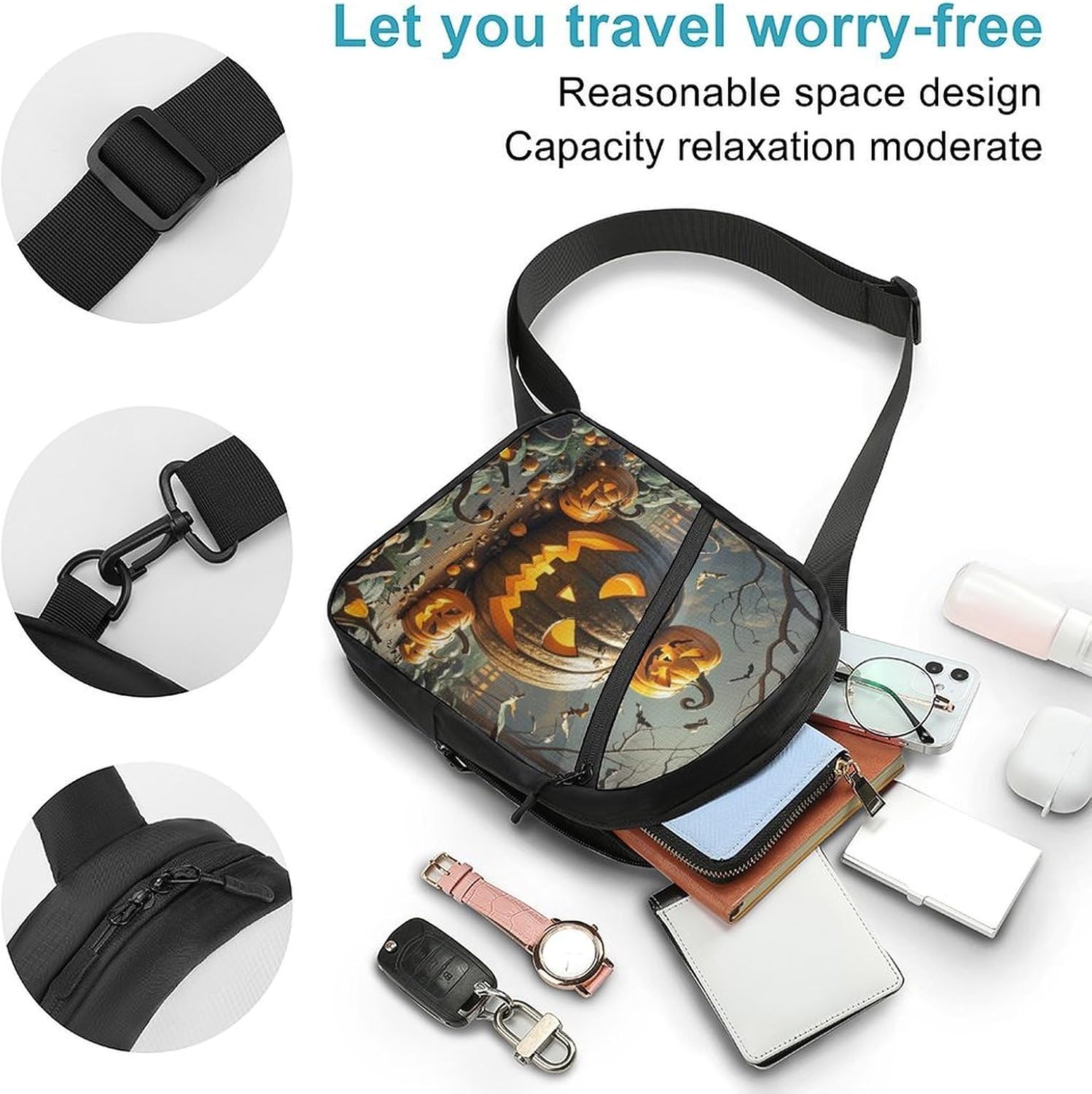Scary Pumpkin Crossbody Backpack Sling Bag