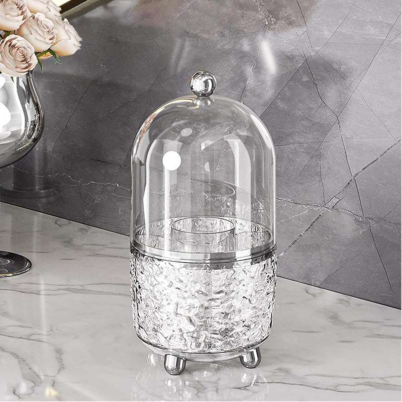 Organizador giratório para pincéis de maquiagem CHIRISEN com tampa, 6 compartimentos, PET transparente, rotação de 360°