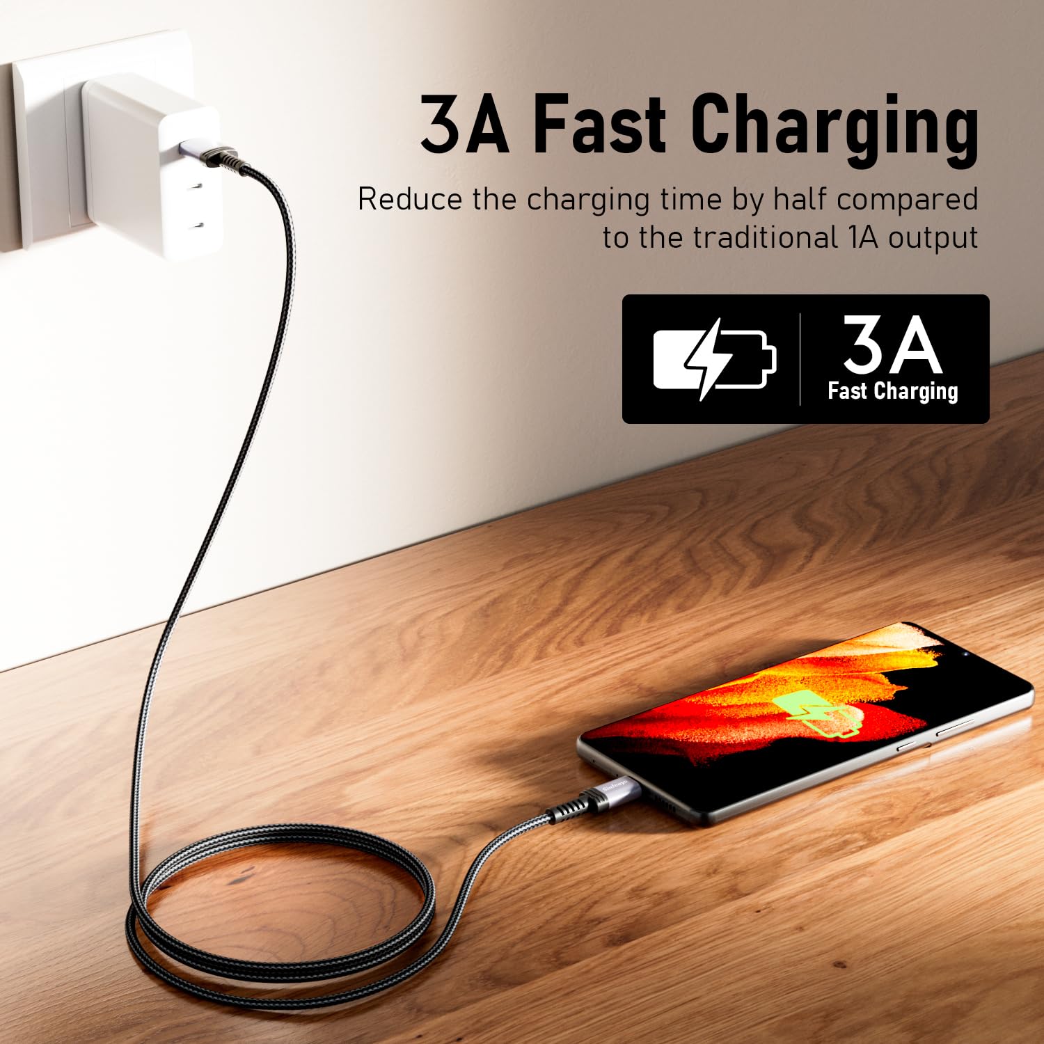 Câble Micro USB, [2M] 3A Charge Rapide Câble Android Durable Cable de Chargeur de Téléphone Mobile en Nylon pour Samsung Galaxy S7/S6/S5/J3/J5/J7, Huawei, Nokia, Nexus, Sony, Tablette, PS4, Kindle - 2