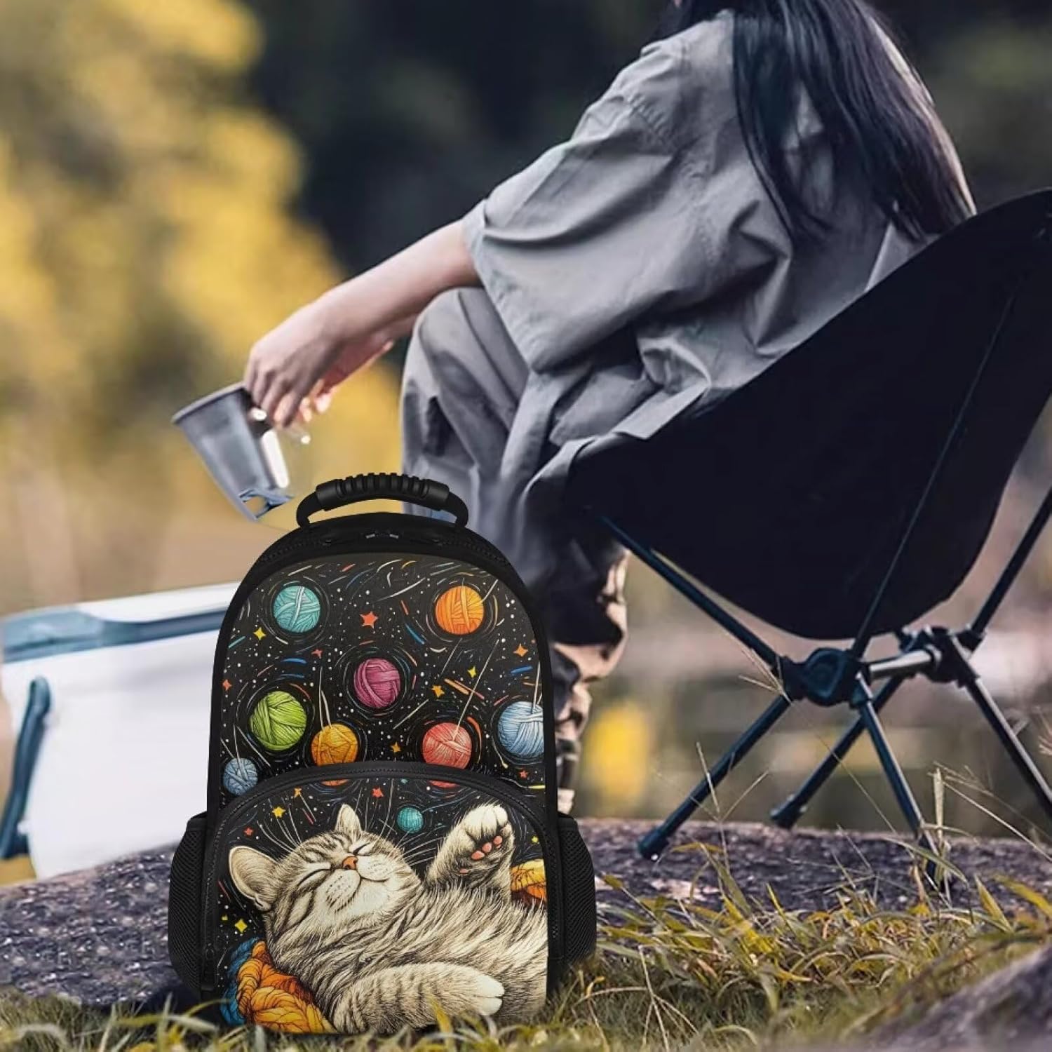 COEQINE Cute Cat Large Travel Backpack for Women Men Travel Large Capacity Water Resistant Leak Proof Lunch Bag Nurses Gifts for Women Work Picnic Fits 15.6 Inch Laptop