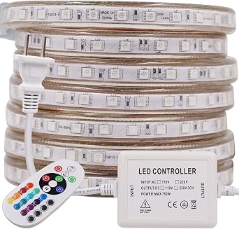 66ft LED RGB Rope Strip Light, AC 110V 1200 Units SMD 5050 LEDs Remote Control Multi-Color Changing Waterproof Flexible Strip Lights for Indoor Outdoor Christmas Decoration