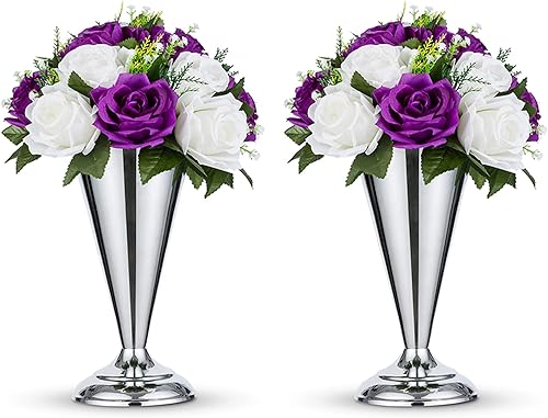 Nuptio Jarrón decorativo de metal con diseño de trompeta para flores, para bodas, centros de mesa, arreglos de flores artificiales para