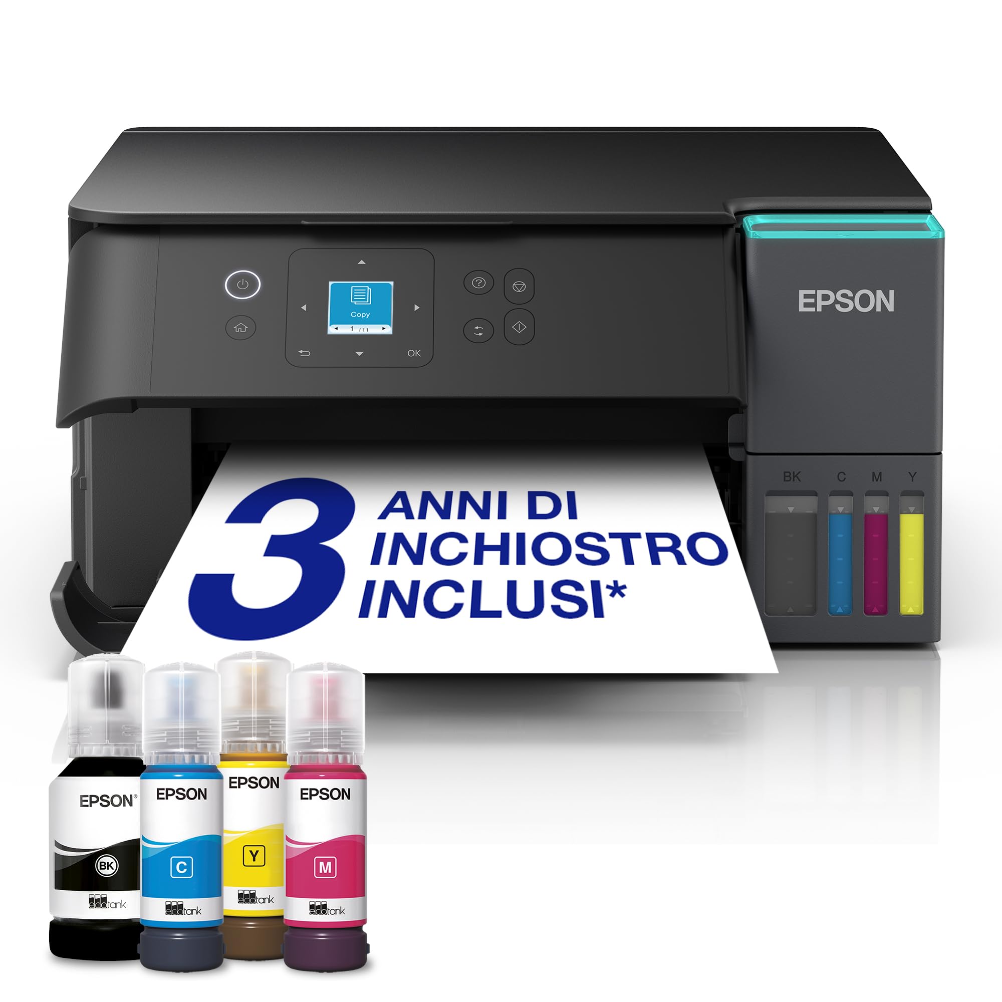 Epson EcoTank ET-2955 Stampante con Serbatoi D’inchiostro | Stampa a Casa Alti Volumi | Wi-Fi | A4 | Stampa, Copia, Scansione | Display LCD 3.7 cm | Stampa Fronte/Retro | 3 Anni D'Inchiostro Inclusi