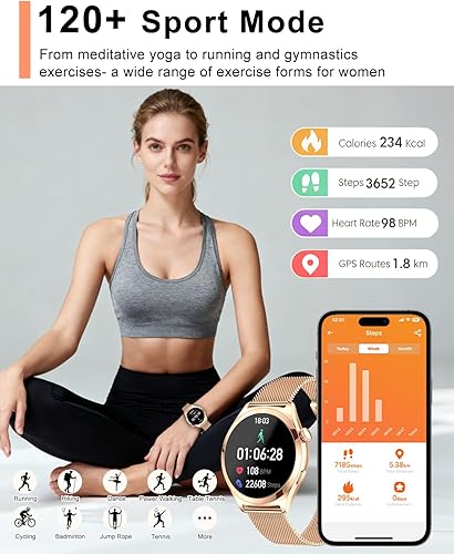 Miniatura 5 de Relojes inteligentes para mujer, 1.27 pulgadas, pantalla táctil TFT, reloj inteligente para responder/hacer llamadas, seguimiento de actividad y