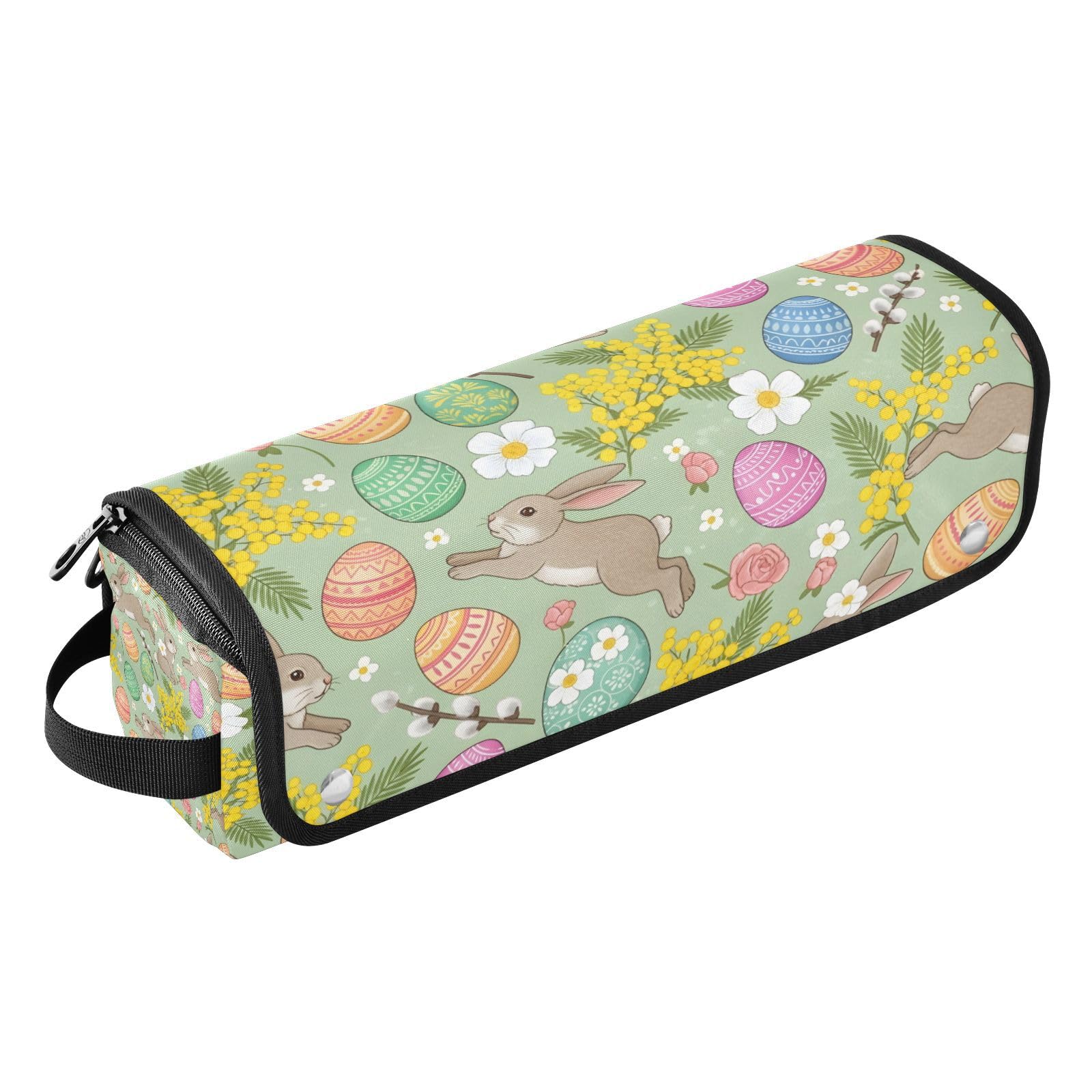 Happy Easter Pattern Hair Tools Travel Bag Portable Hair Accessory Organizer with Heat Resistant Mat 2 in 1