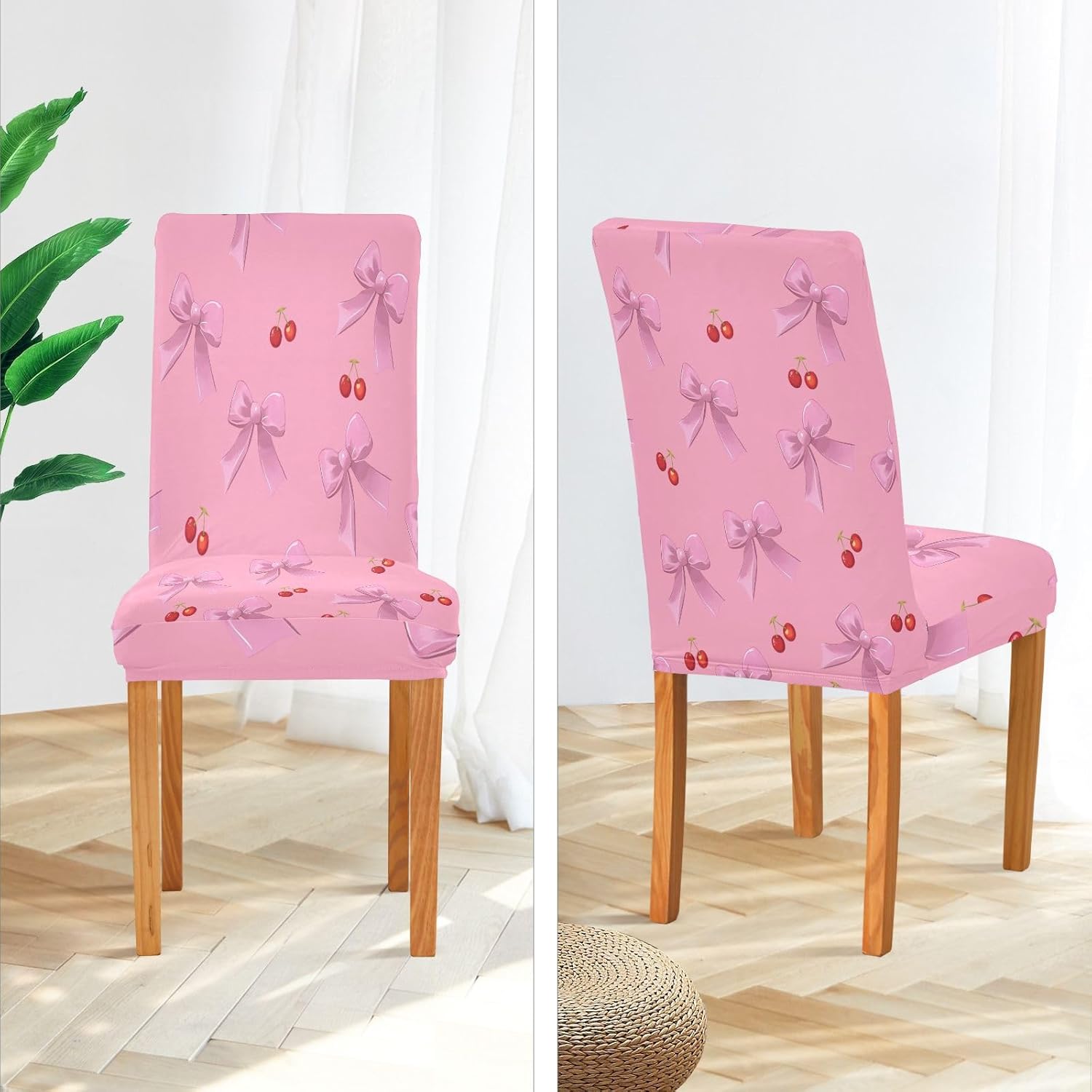 ALAZA Chair Covers for Dining Room, Cherry and Bow Stretch Chair Cover Sets Chair Protector Removable Washable for Ktichen Restaurant Hotel