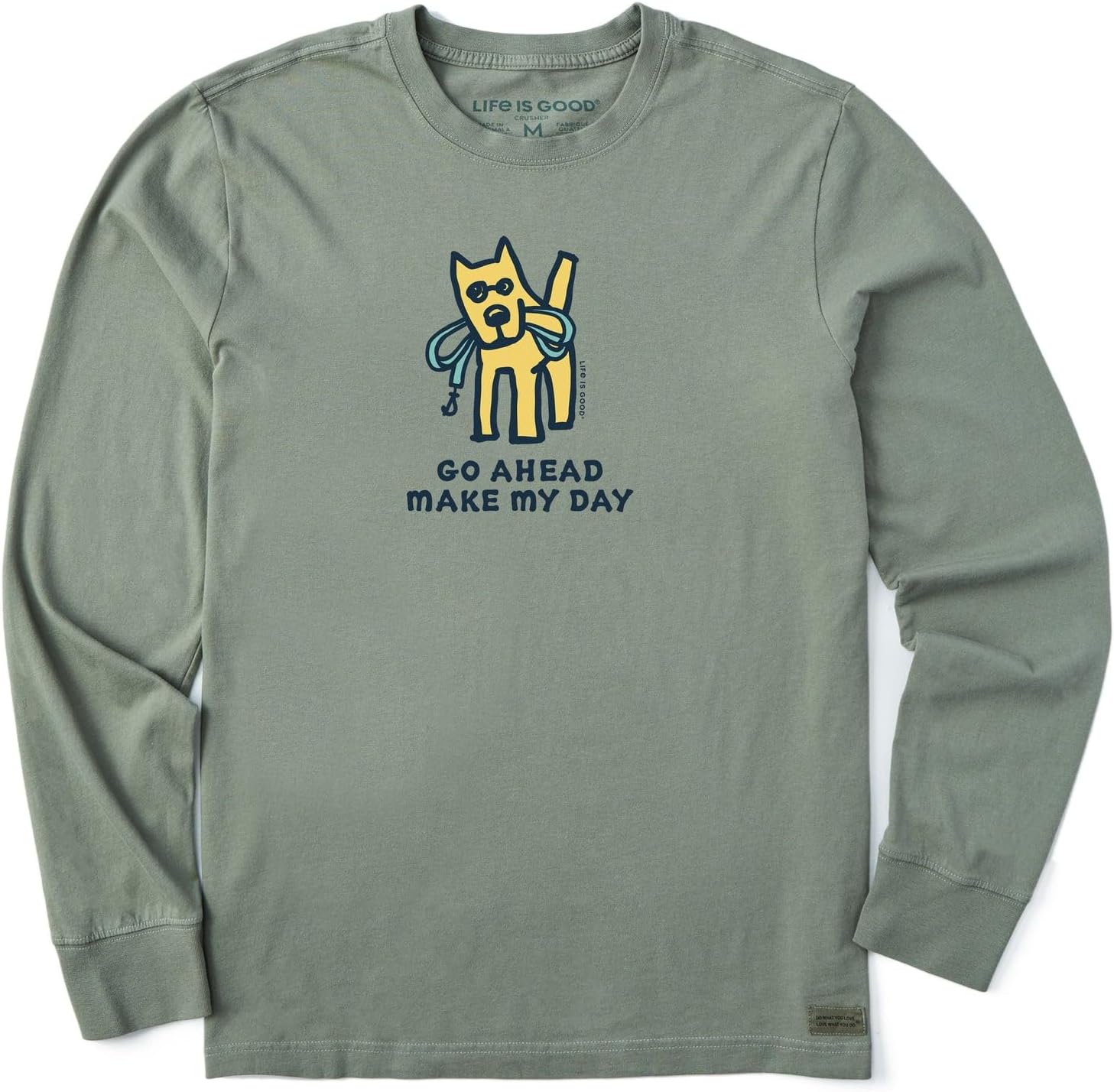 Life is Good Men's Go Ahead Make My Day Long Sleeve Crusher Tee, Moss Green