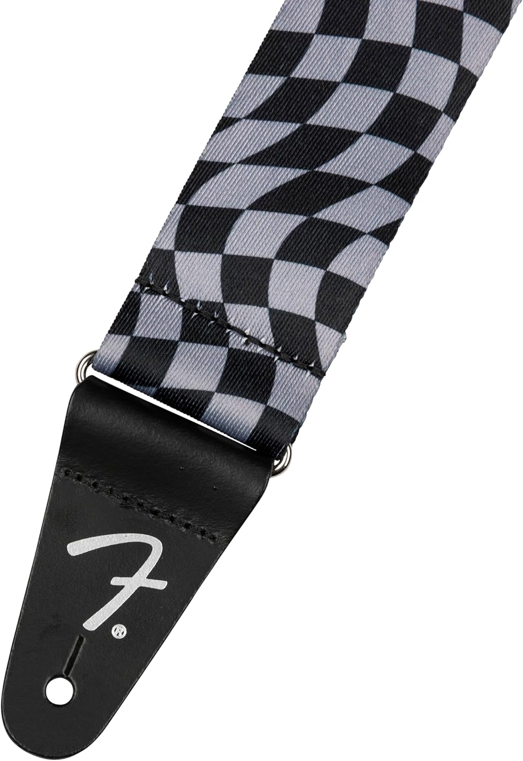 Fender Wavy Checkerboard Polyester Guitar Strap, Adjustable from 34"-59", Leather Ends, Gray