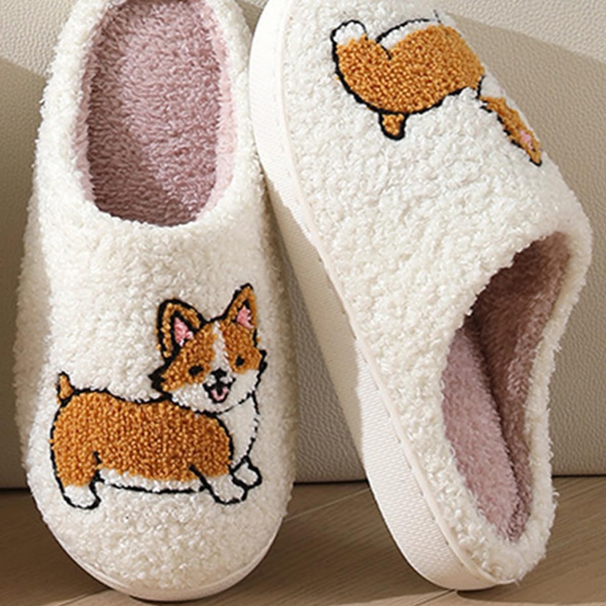 Dogs Slippers for Women Men Cute Corgi Border Collie Slippers Fluffy warm fur non-slip home shoes - Image 6