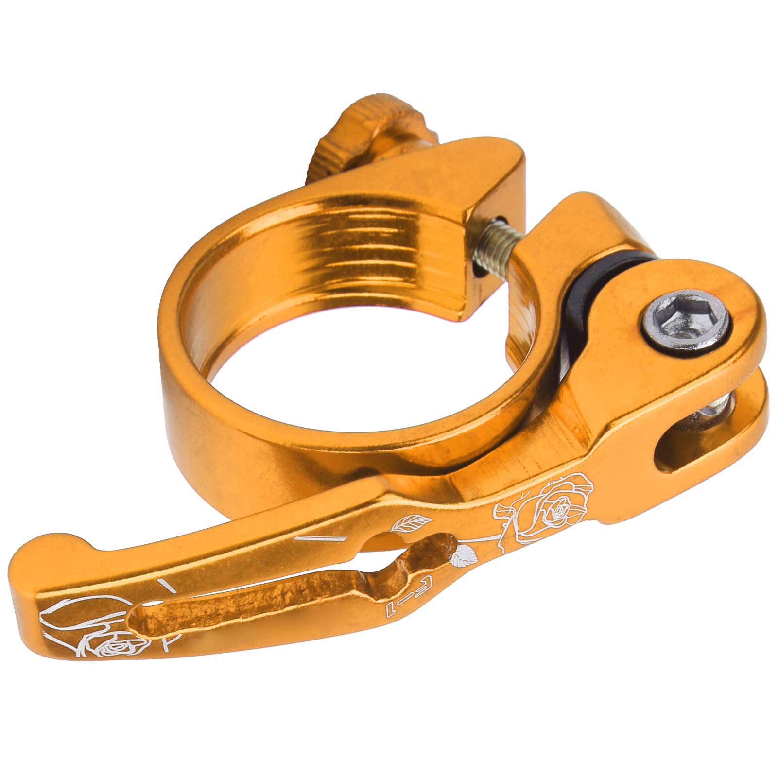Jelquix 31.8MM Bike Seat Clamp Quick Release Lightweight Adjustable Aluminum Alloy for Mountain and Road Bikes (Gold)