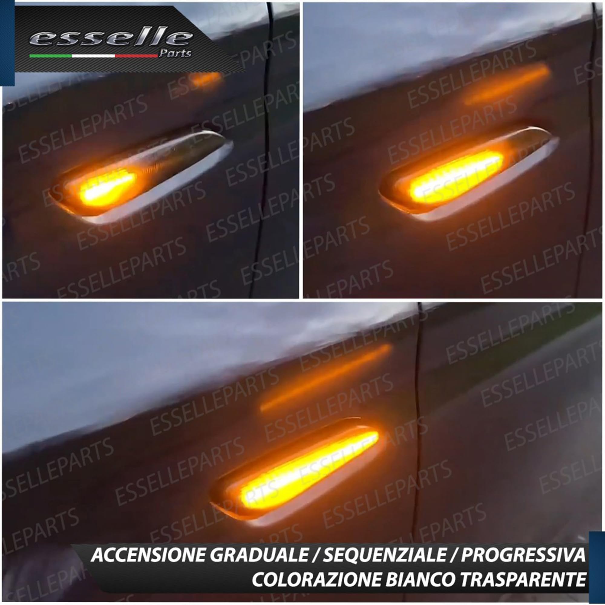 Coppia Frecce Laterali Trasparenti Progressive Dinamiche a LED per Alfa Romeo 147 Restyling, Alfa 156 , Fiat Tipo MK2, Lancia Delta MK3, Ypsilon MK2 312, Plug and Play Canbus Nessun Errore