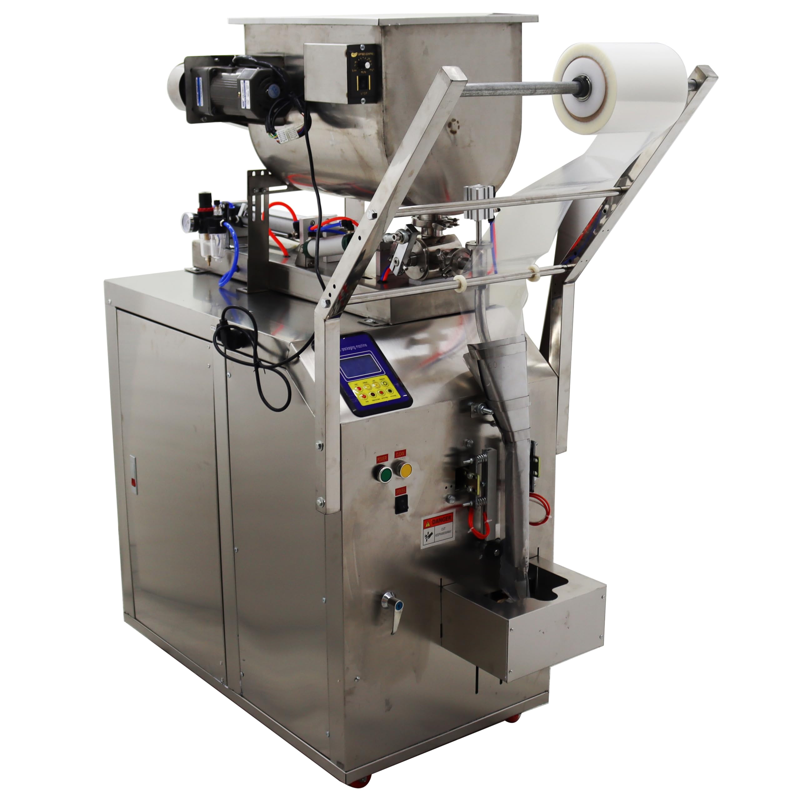 LGXEnzhuo 10-100ml Automatic Quantitative Filling Machine with Horizontal Mixing Hopper for Sauces Pastes Chili Sauce Packing Bag Sealing Stainless Steel 110V