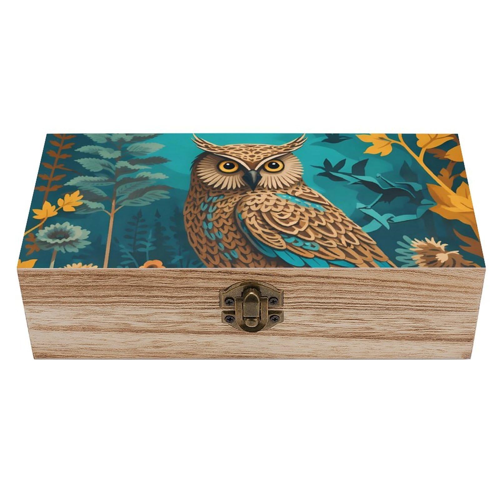 SMAZDFXX Dark Owl Wooden Storage Box With Hinged Lid Decorative Front Clasp Keepsake Boxes