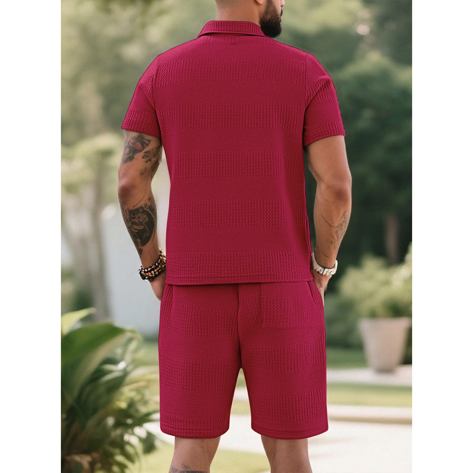 Elegantes trajes de verano para hombre, traje de verano con polo y pantalones cortos, traje casual con impresión, traje de salón transpirable, cómodo, traje de trabajo clásico para hombres