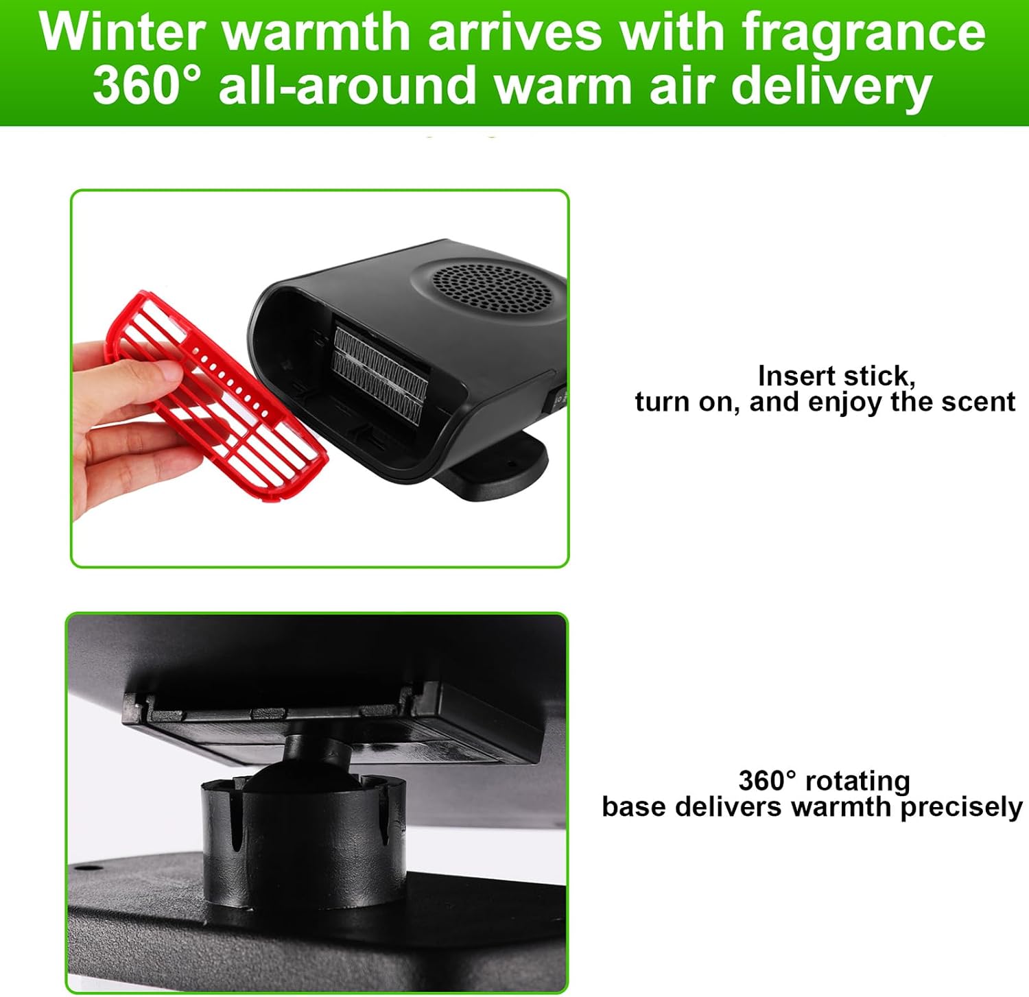 12V Car Heater, 150W Portable Auto Defroster & Defogger with 2-Speed Settings, Aromatherapy Diffuser for Quick Warmth in Car, Truck, Van, Office
