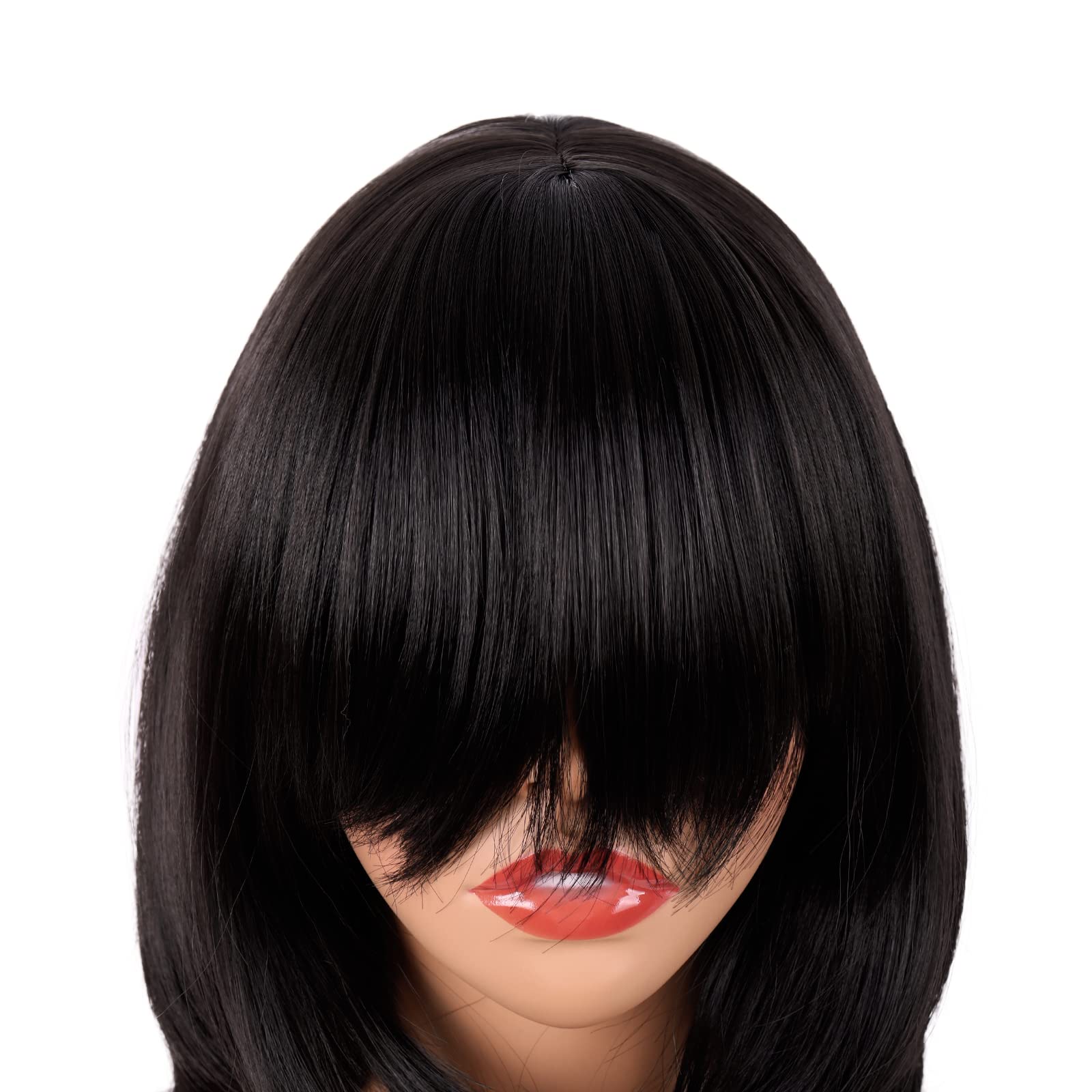 MapofBeauty 18 Pollic Medio Lunghezza Layered Lisci Parrucche (Nero) | fibra,Shoulder Lunghezza Capelli