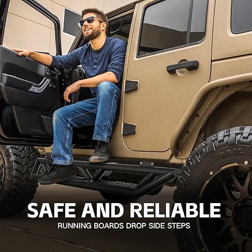 Miniatura 6 de SUORTO - Estribos laterales compatibles con Jeep Wrangler JK Unlimited 2007-2018 de 4 puertas, barras Nerf de acero resistente, placas deslizantes