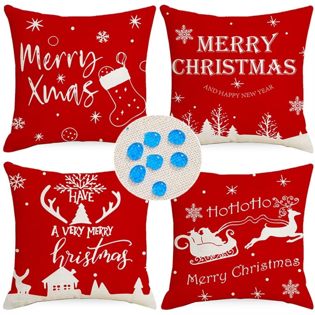 Cuscino per Divano 80x80cm/31x31in 4 Pack Fodere per Cuscini Impermeabili Natale Fodera per Cuscino Decorativo Copricuscini in Lino per Divano Casa Esterni Interni Fodere Cuscino Esterno ZC-109