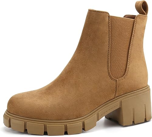 starmerx Botines de plataforma para mujer, botas Chelsea elásticas, tacón medio, botines sin cordones