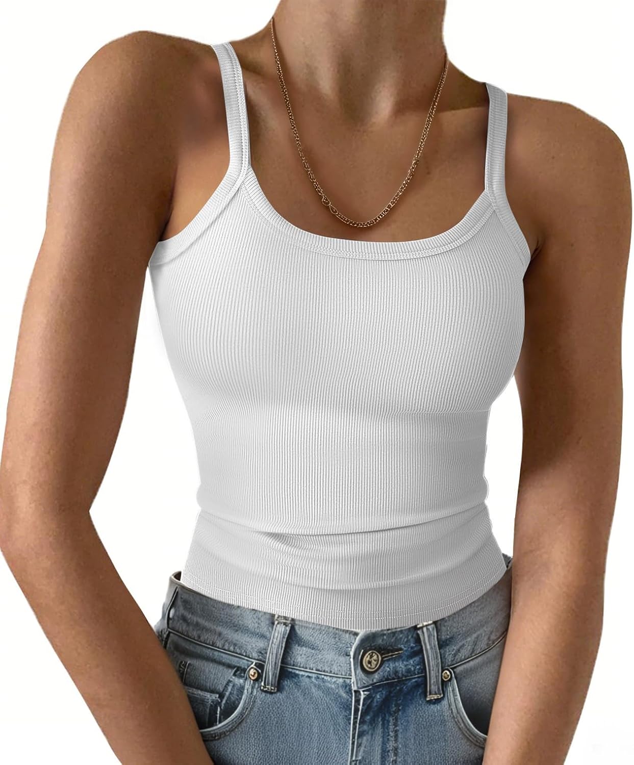 GKBK Ribbed Tank Tops for Women 2026 Spaghetti Strap Scoop Neck Slim Fitted Basic Sleeveless Casual Workout Cami Shirts