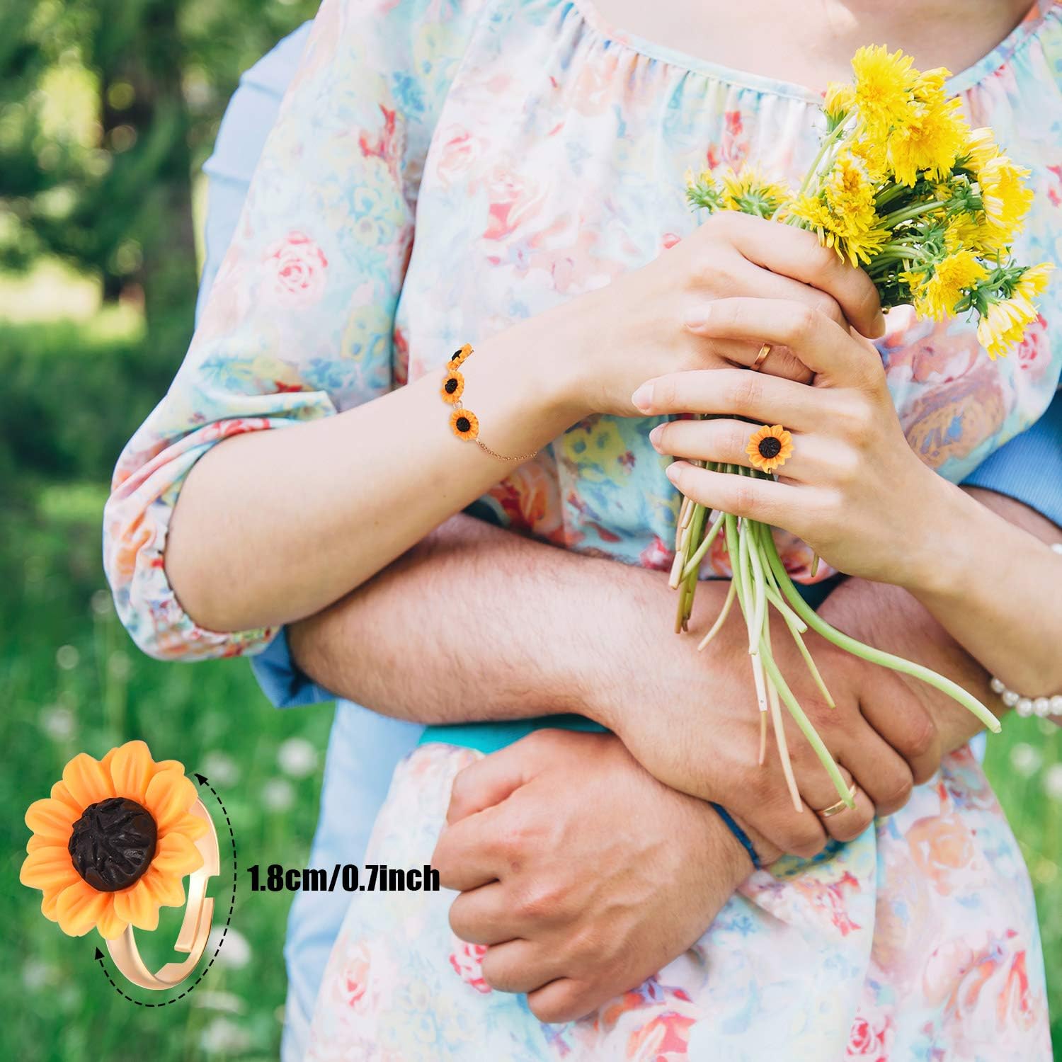Hicarer 10 Pieces Sunflower Hair Accessories Sunflower Necklace Earrings Bracelet Ring Set Daisy Hair Clip Boho Headband Wreath Jewelry Accessories for Summer Women Bridal Wedding Gifts - Image 5