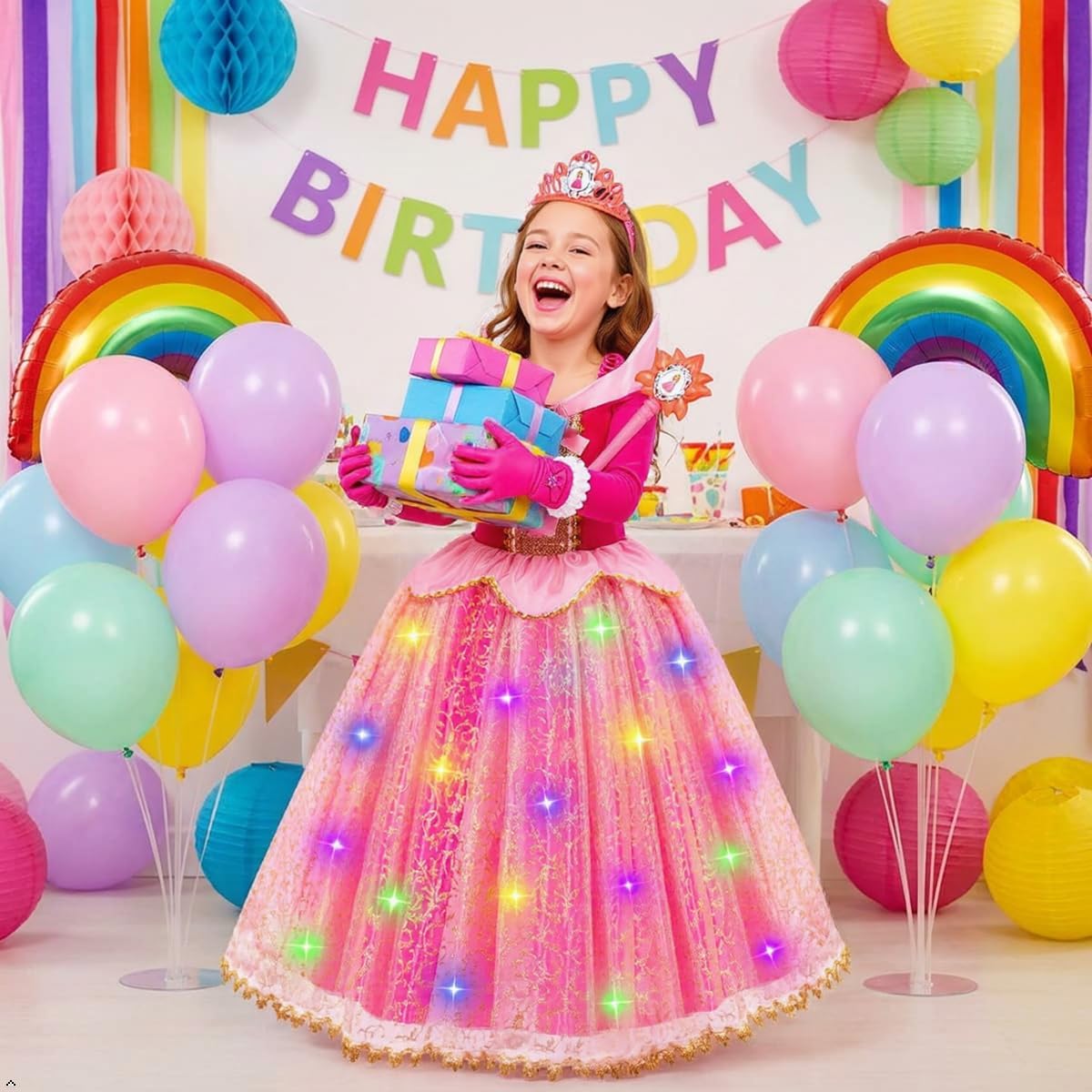 Meland Princess Dresses for Girls - Light Up Princess Dress Up for 3-10 Year Old, Costume for Girls Halloween Birthday