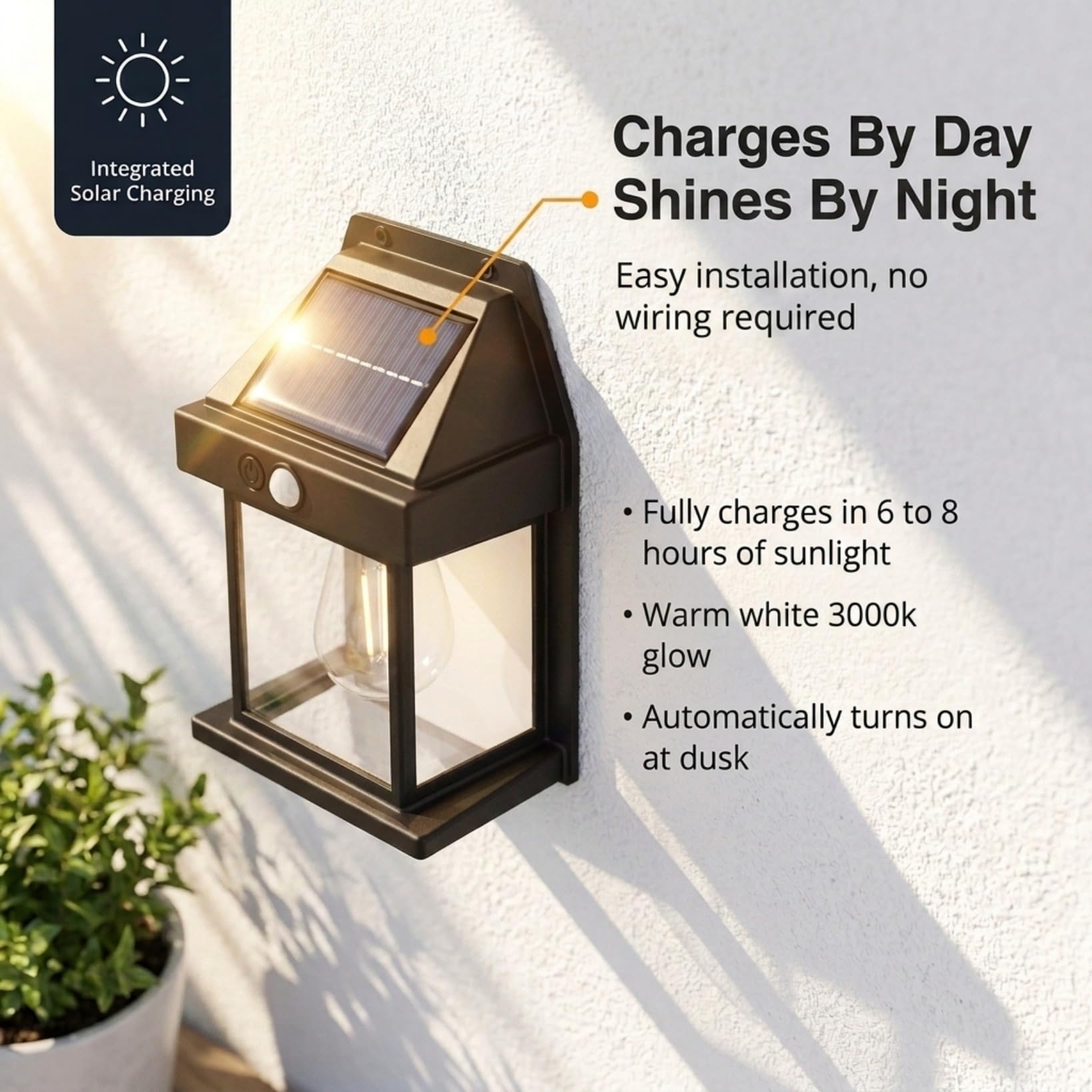 Auraglow Kinkiety Solarne Filament z Czujnikiem Ruchu PIR, Zestaw 4