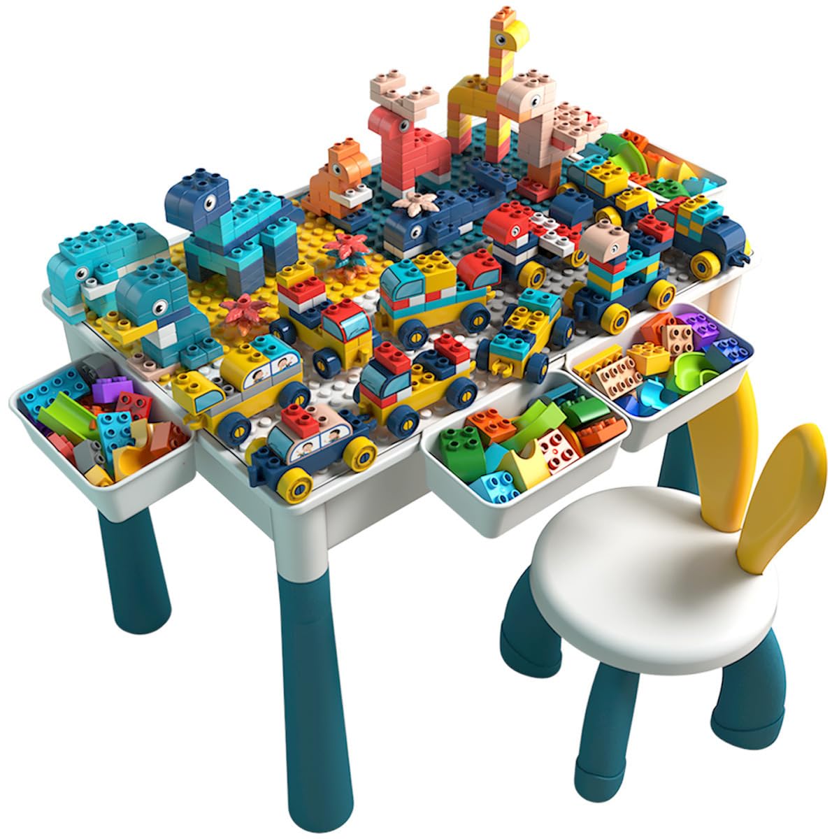 ORCHID M Kids Multi-Functional Educational Block Table and 1 Chair Set (Include 300 pcs building blocks)– Kids Multi Activity Building Block Table Toy with Storage; kids study table and chair