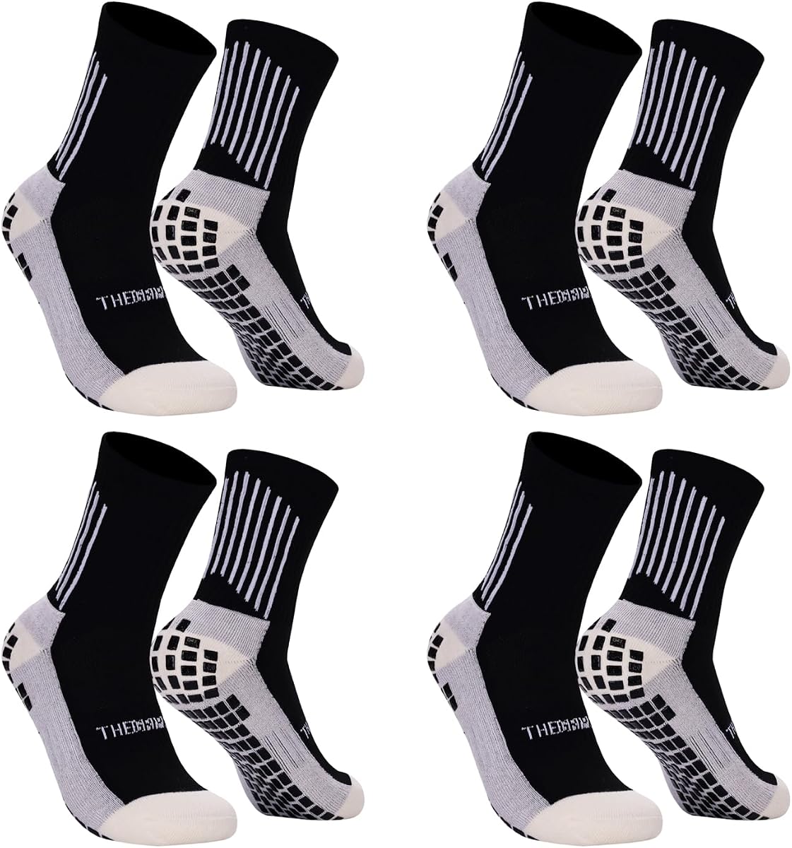 Calcetines de agarre de fútbol | Calcetines antideslizantes para hombres y mujeres | Paquete de 4 calcetines de tracción antideslizantes para fútbol y trampolín