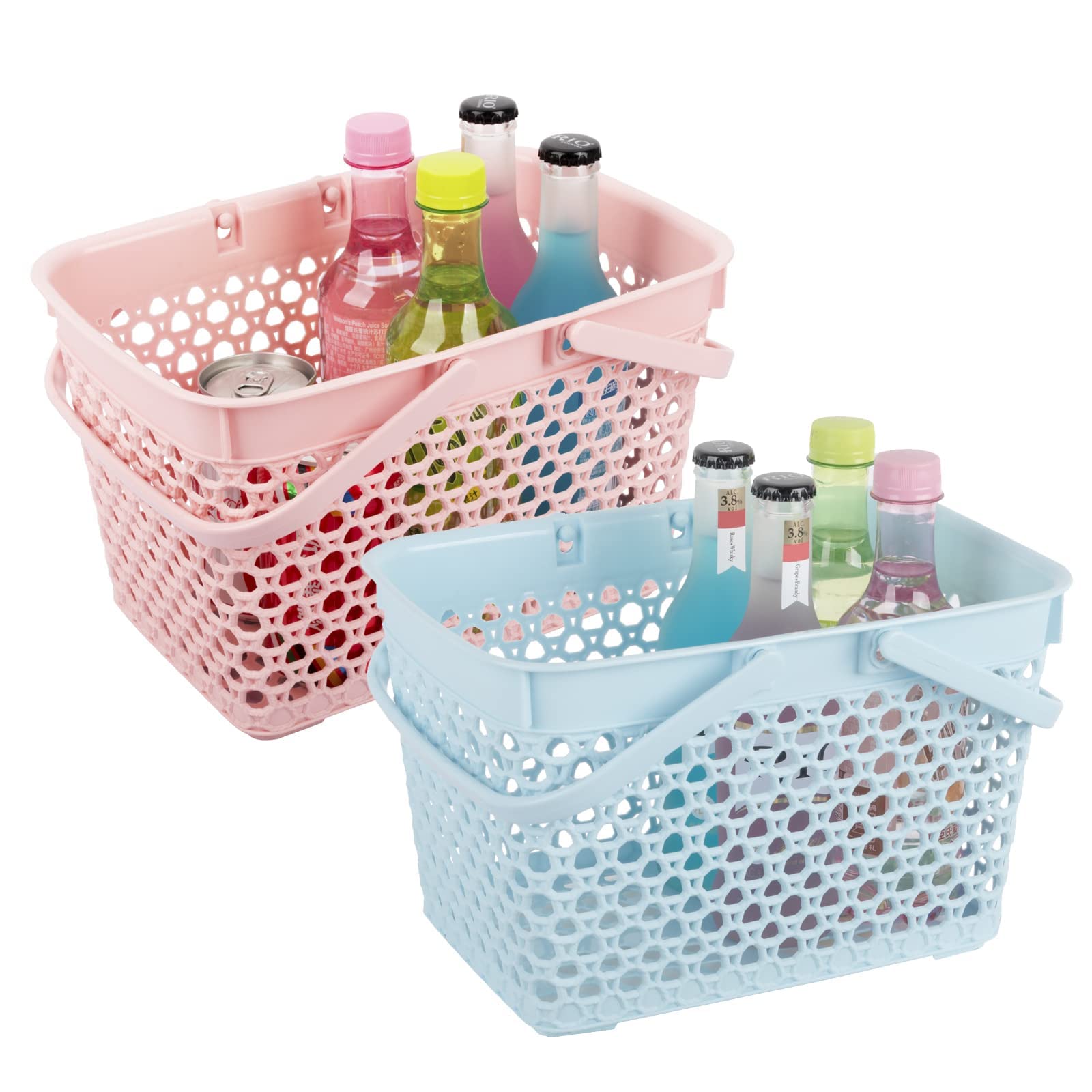 Anyoifax 2 Pack Portable Shower Caddy Tote Plastic Storage Basket with Handle Bath Organizer Bin for Bathroom Pantry