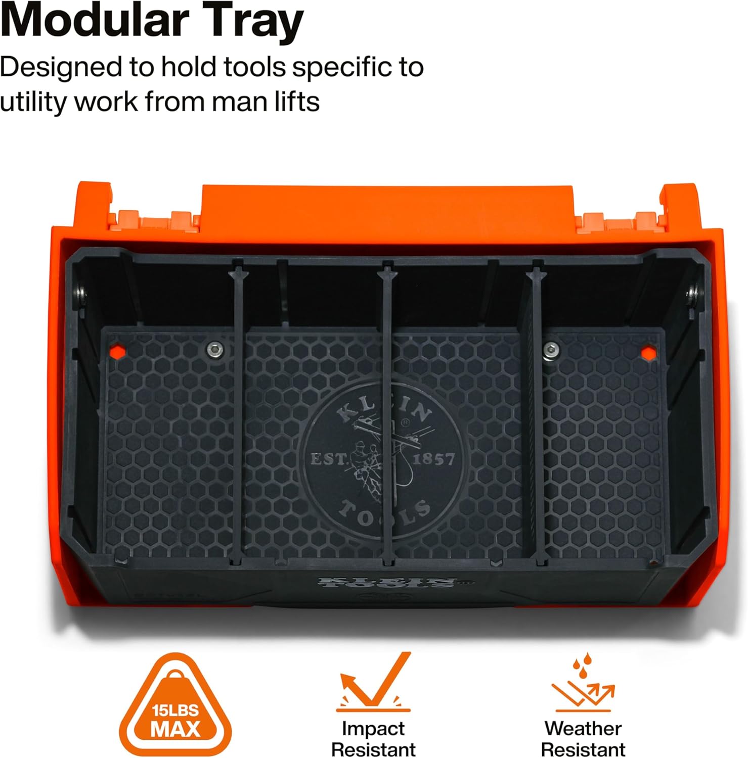 KLEIN TOOLS BC703SL Sliding Drawer Module, Rail System Attachment, 15-Pound Load Rating, High-Impact Plastic, Weather-Resistant with Customizable Removable Inserts for Man Lifts and Scissor Lifts