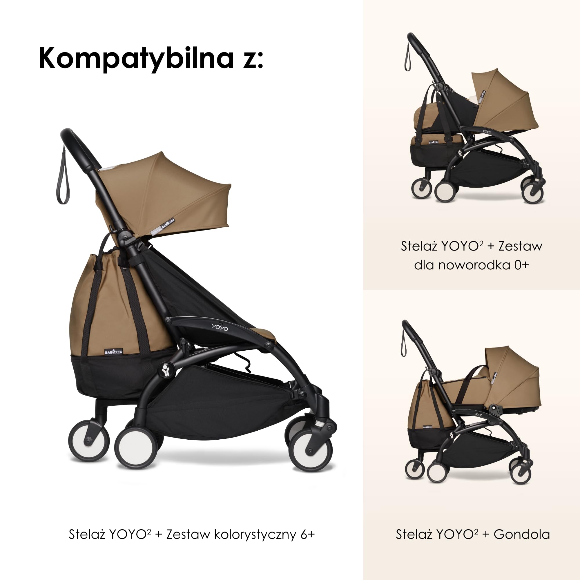 Torba BABYZEN YOYO, Toffee - zapewnia dodatkowe, solidne miejsce do przechowywania rzeczy na wózku YOYO2 - zawiera koło i haczyki