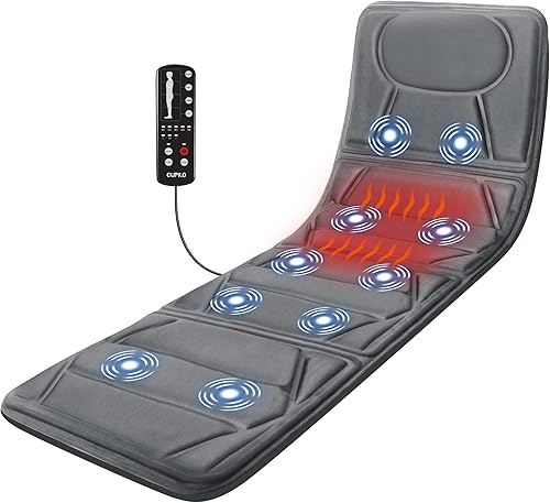 Alfombrilla masajeadora de cuerpo completo, almohadilla de masaje térmica con 10 motores de vibración y 5 modos de masaje, cojín de masaje para