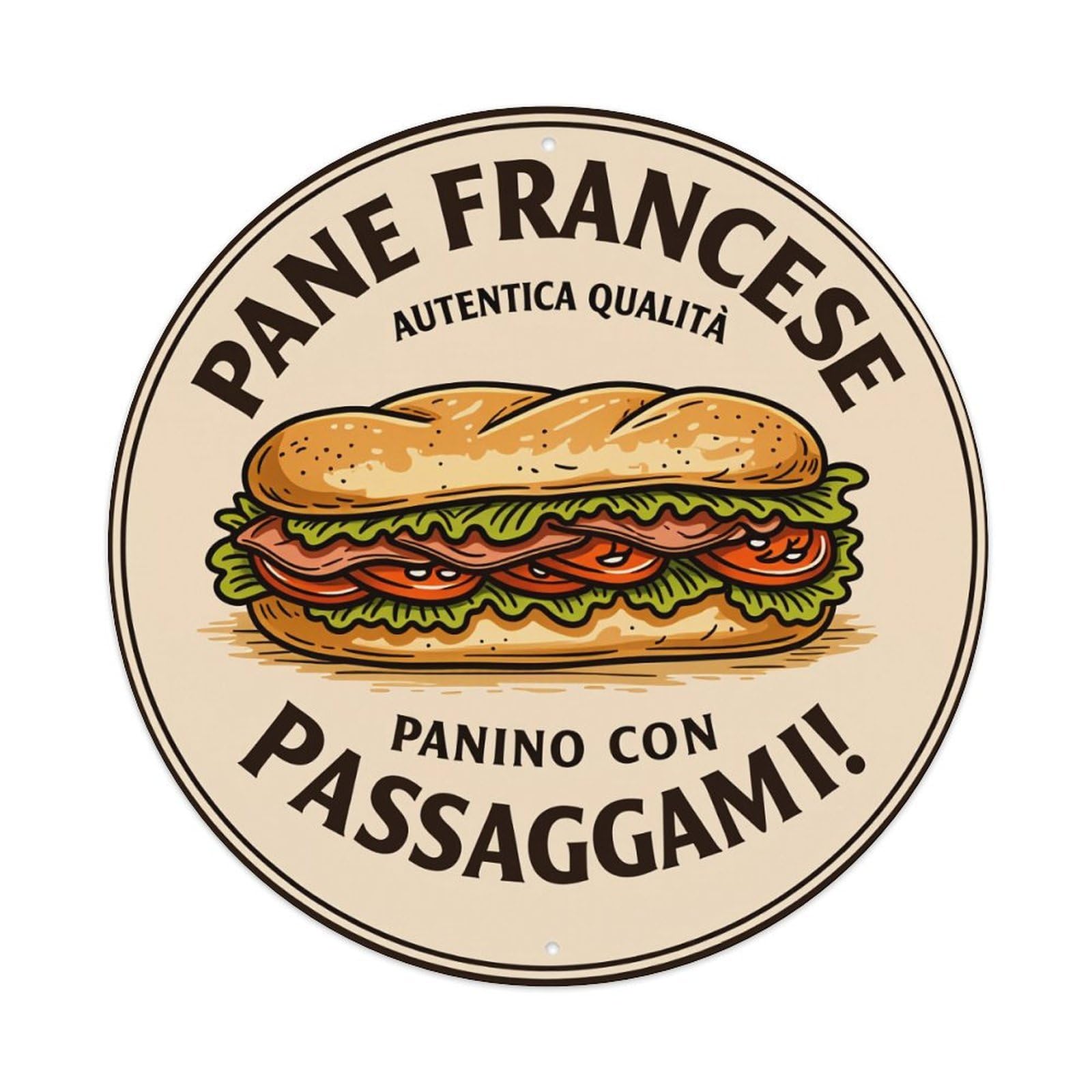 French Bread Sandwich Design Round Tin Sign Vintage Style Metal Sign Home Bar Garden Wall Plaque Decor Metal Poster 8x8 Inch