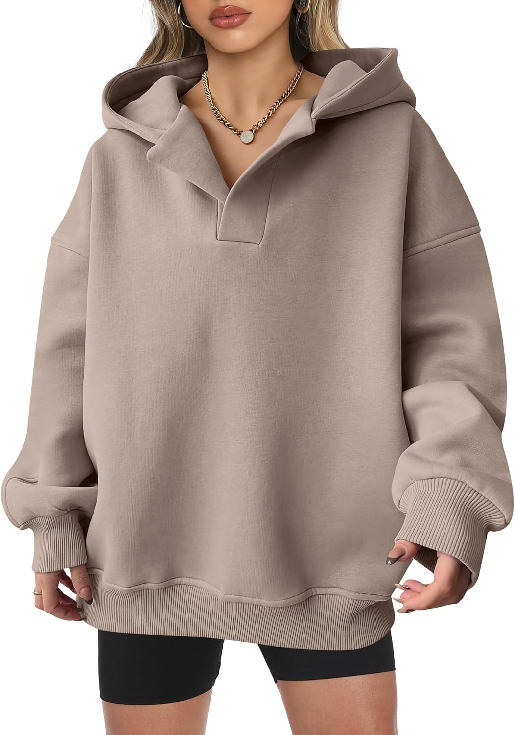 ANRABESS Womens Oversized Hoodies V Neck Sweatshirts Fleece Long Sleeve Pullover Y2K Clothes 2025 Fall Trendy Outfits