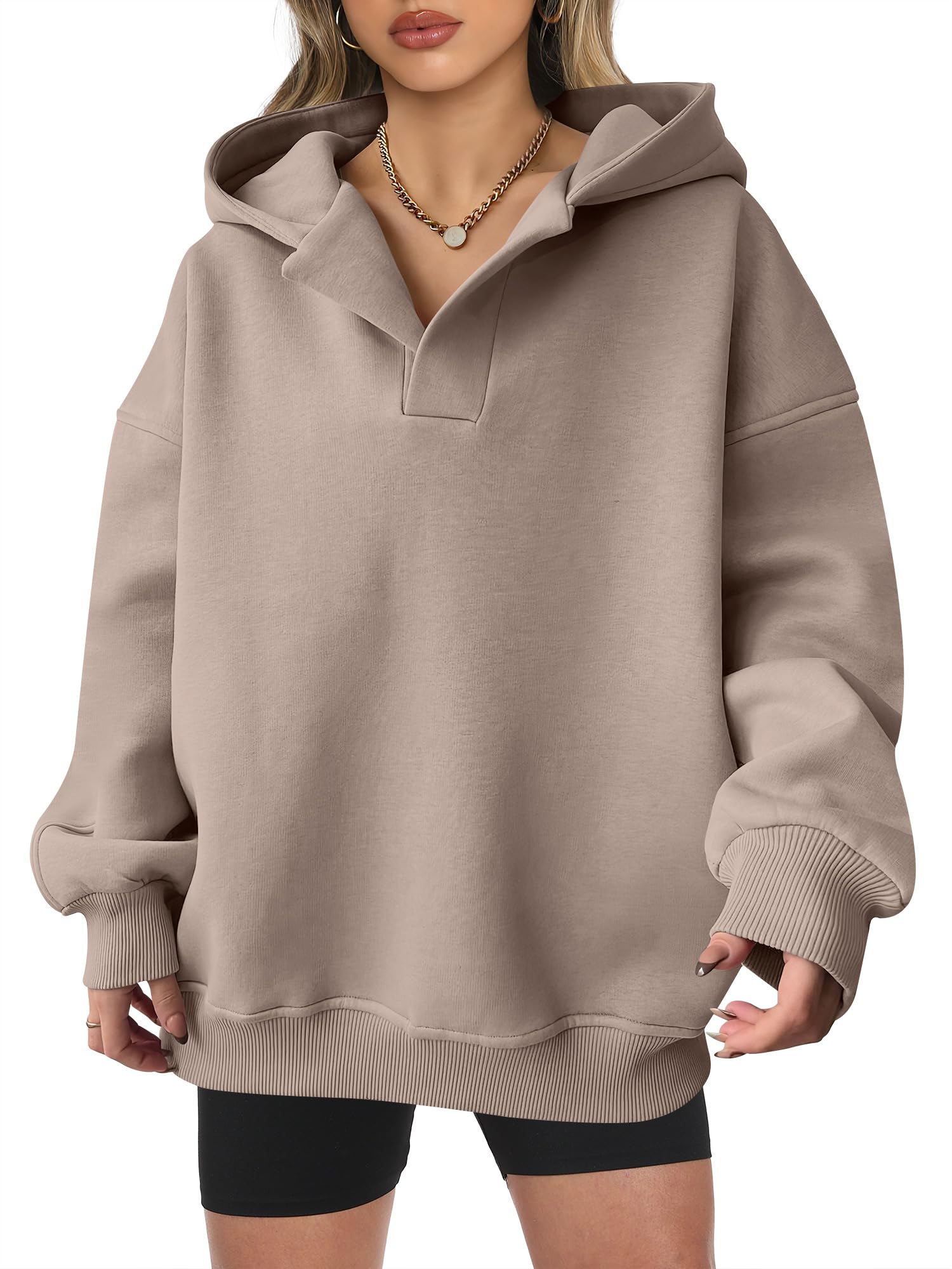 ANRABESSWomens Oversized Hoodies V Neck Sweatshirts Fleece Long Sleeve Pullover Y2K Clothes 2025 Fall Trendy Outfits