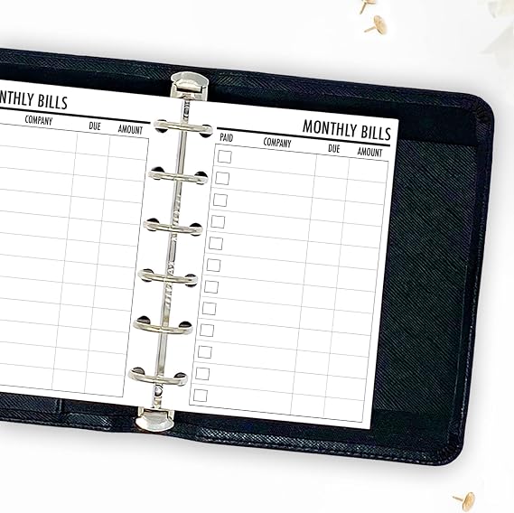 Pocket Bill Tracker Planner Insert Refill, Monthly Payment Log Pages