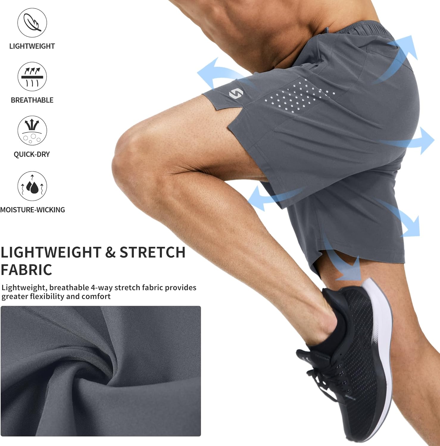 Men’s Running Athletic Shorts 7 Inch Quick Dry Lightweight Workout Gym Tennis Shorts 3 Zipper Pockets - Image 4