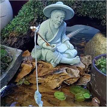 livelyfish Asian Aquarium Decorations Statue Small Japanese Bonsai Figurines Zen Garden Decorations Sandstone Ornament for Fish Tank Home Decor, A2