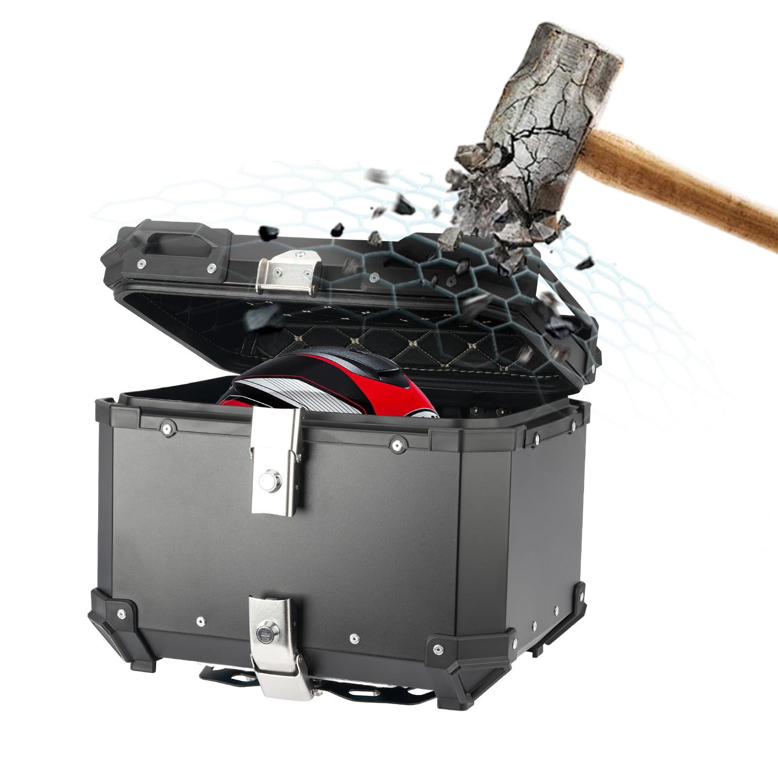 NORXI 45L Aluminum Motorcycle Trunk, Rustproof with Universal Bracket and Anti-Theft Lock, Easy Installation Waterproof Tail Box (Black)