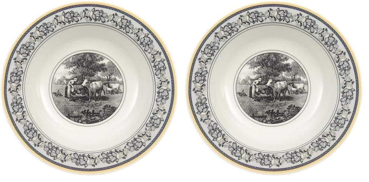 Villeroy & Boch Audun Ferme Ensaladera, Porcelana Premium, Blanco/Gris (Paquete de 2)