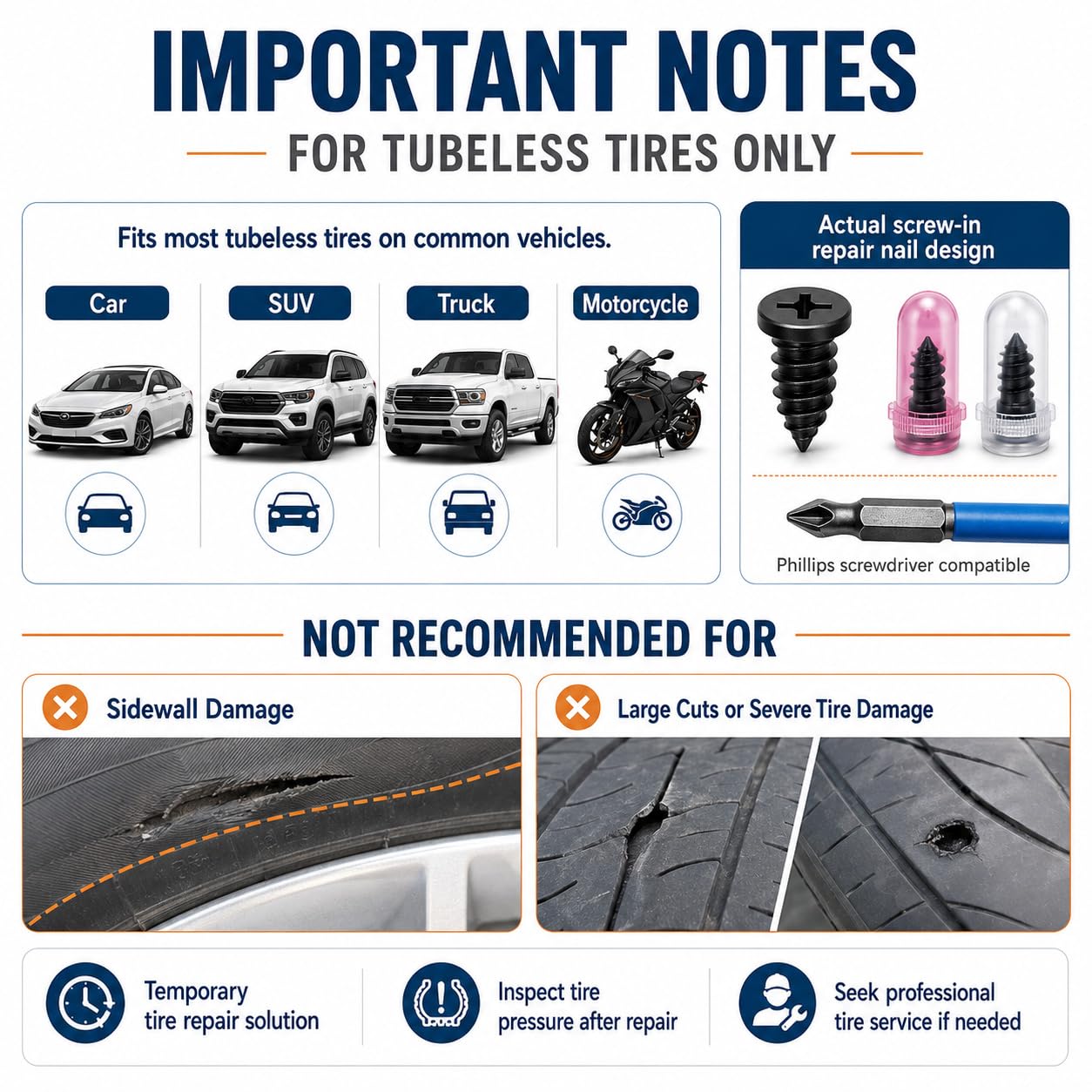 HolaKit Tire Repair Nails Kit, Tubeless Tire Plug Kit, 81PCS