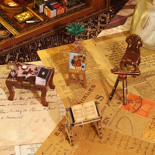 Yuanzsmcx Diy Book Nook Kit For Adults, With Sensor Light And Tools Wooden Diy Miniature Model Mini Small House Making Kit 3D Wooden Puzzle Shelf Bookshelf Decorative Object Decor Insert Set (Brown) #TOP3