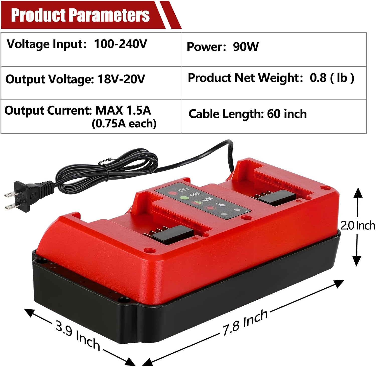 18V Battery Dual Charger Station 2 Port Compatible with Milwaukee M18 18V Battery, Mini Multi-Voltage Charger Input 100-240V - Image 7