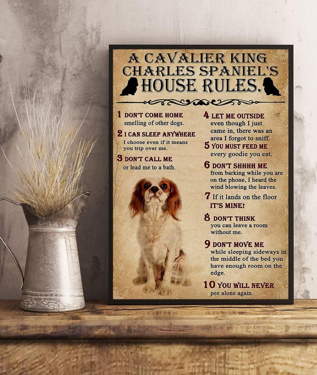 Kwqdozf Tin Sign-9 8X12 Inch Cavalier King Charles Spaniel's House Rules Vintage Metal Aluminu