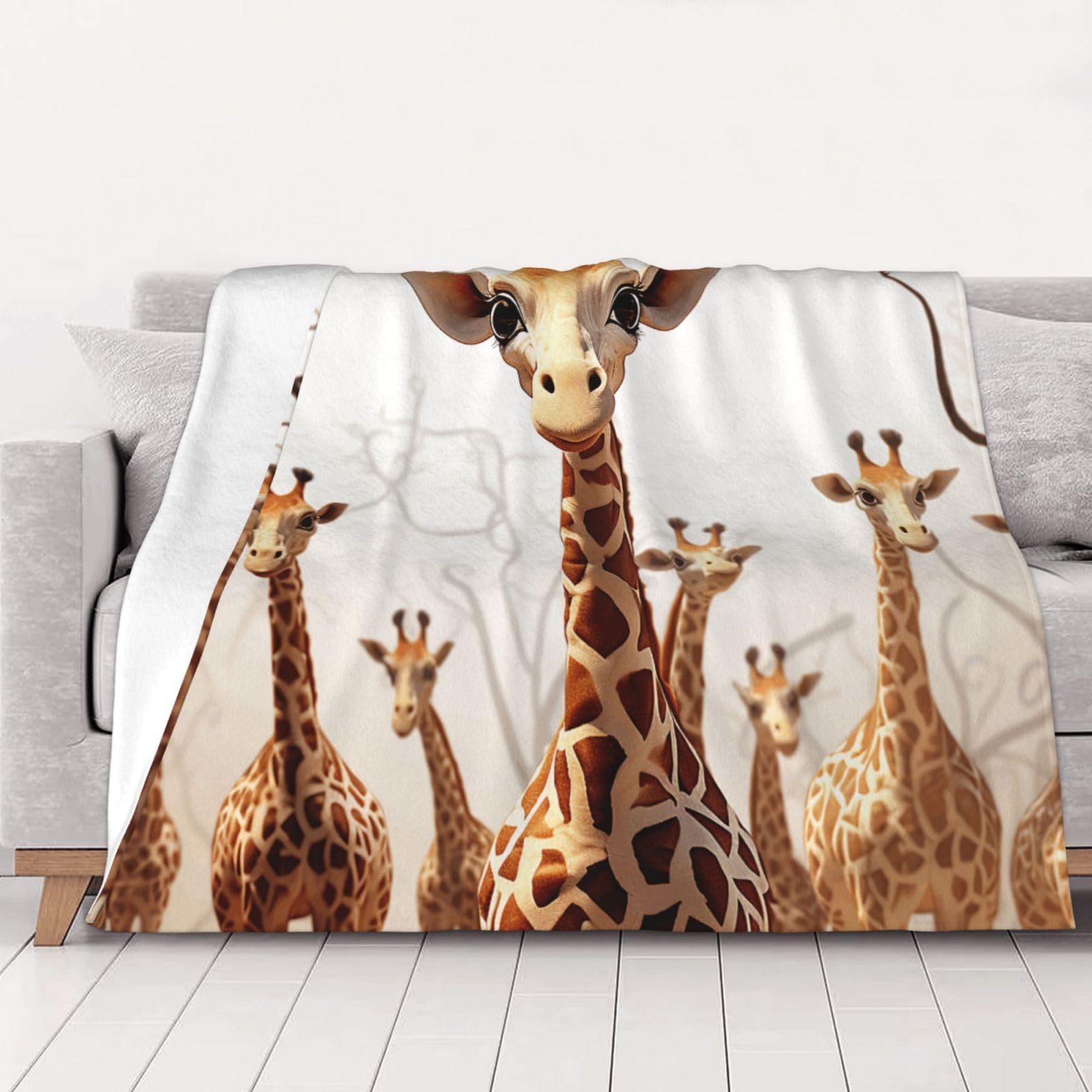 Throw Blanket for Couch Thick Soft Fleece Blankets Warm Cozy Air Conditioning Quilt Cute Cartoon Funny Giraffes Blanket Lightweight Flannel Fuzzy Blankets for Bed Couch Living Room Sofa 80"x60"