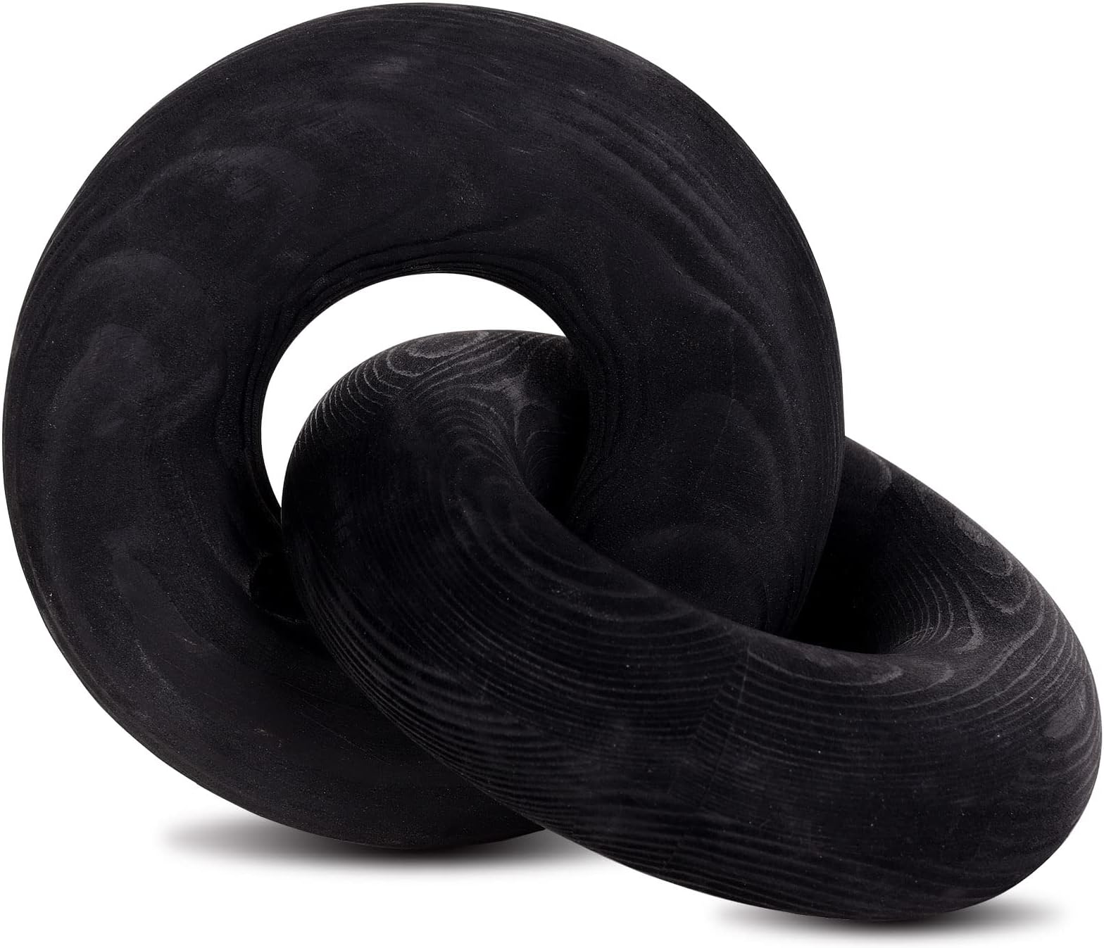 HMASYO Black Wood Knot Decor, 2-Link Large Chain Link Decor, Hand Carved Boho Home Decorative Object for Living Room Coffee Table Fireplace Shelf Farmhouse